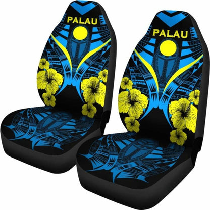 Palau Car Seat Covers - Palau Flag Hibiscus Polynesian Tattoo -