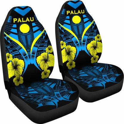 Palau Car Seat Covers - Palau Flag Hibiscus Polynesian Tattoo -