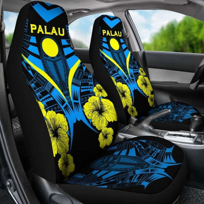 Palau Car Seat Covers - Palau Flag Hibiscus Polynesian Tattoo -