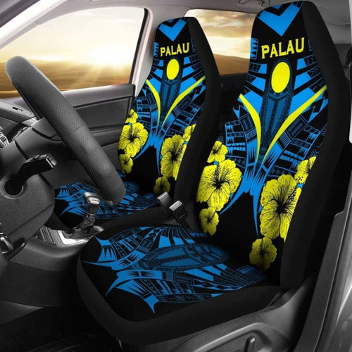 Palau Car Seat Covers - Palau Flag Hibiscus Polynesian Tattoo -
