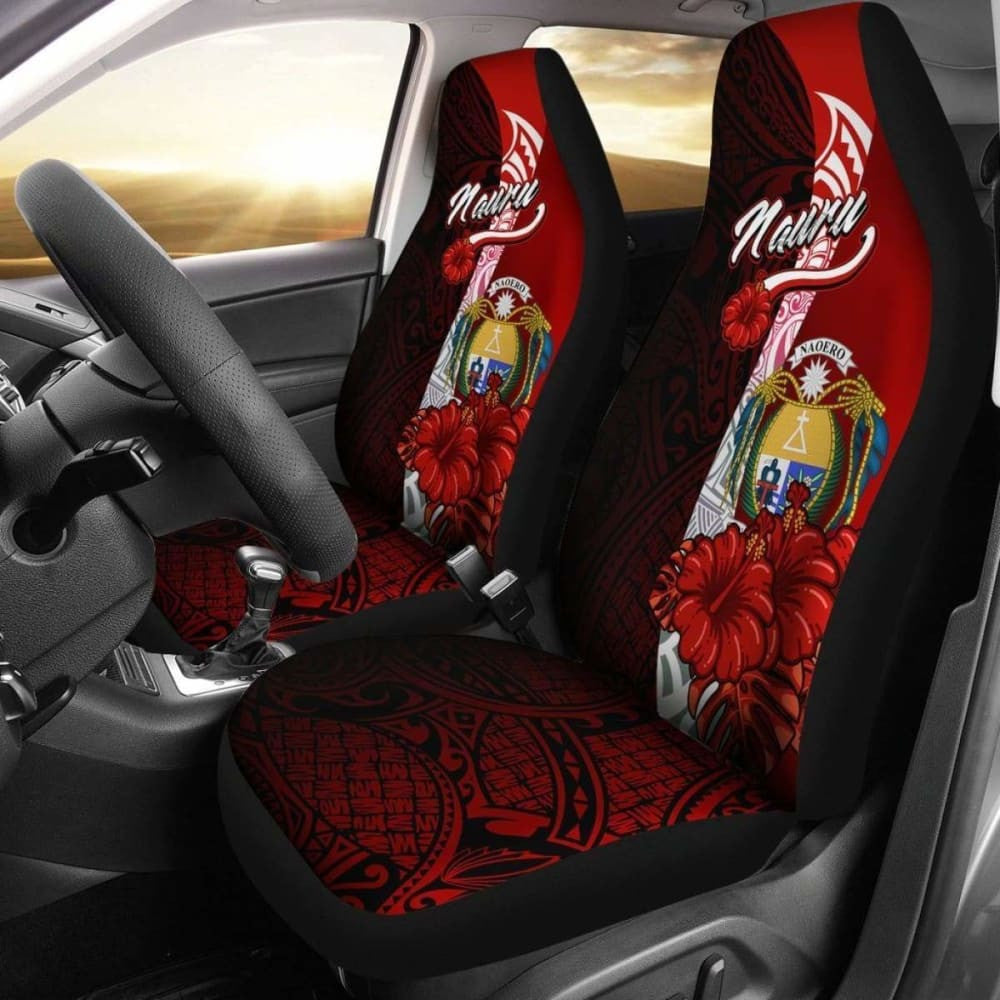 Nauru Polynesian Car Seat Covers - Coat Of Arm With Hibiscus -