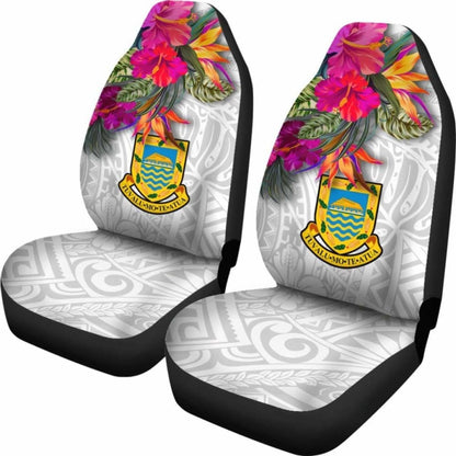 Tuvalu Car Seat Covers Polynesian Hibiscus White Pattern -