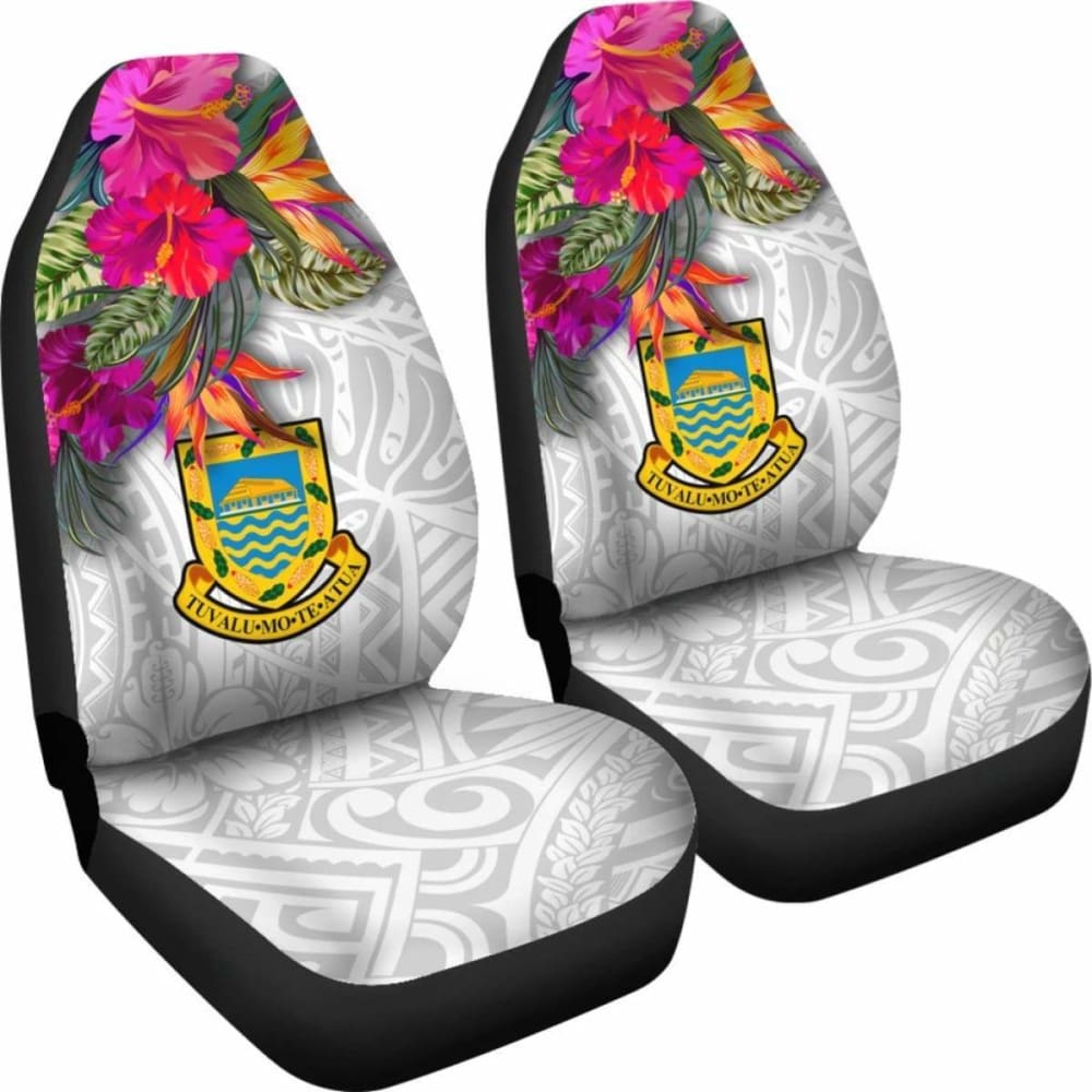 Tuvalu Car Seat Covers Polynesian Hibiscus White Pattern -