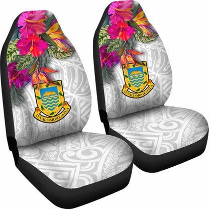 Tuvalu Car Seat Covers Polynesian Hibiscus White Pattern -