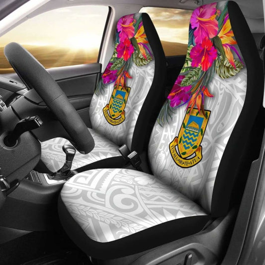 Tuvalu Car Seat Covers Polynesian Hibiscus White Pattern -