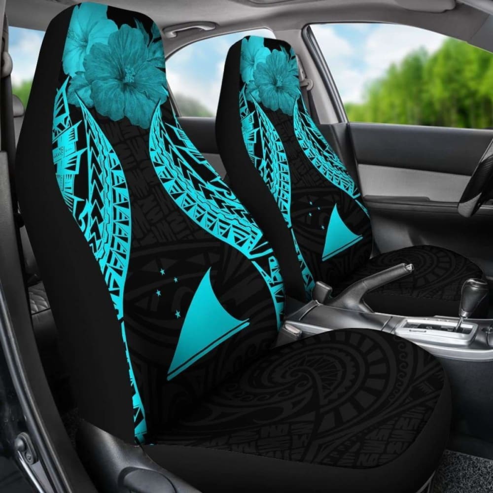 Tokelau Polynesian Car Seat Covers Pride Seal And Hibiscus Neon Blue -