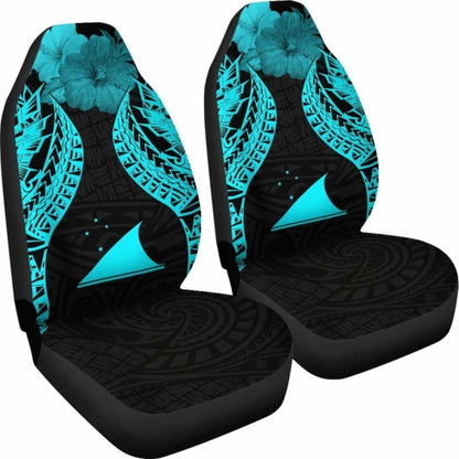 Tokelau Polynesian Car Seat Covers Pride Seal And Hibiscus Neon Blue -