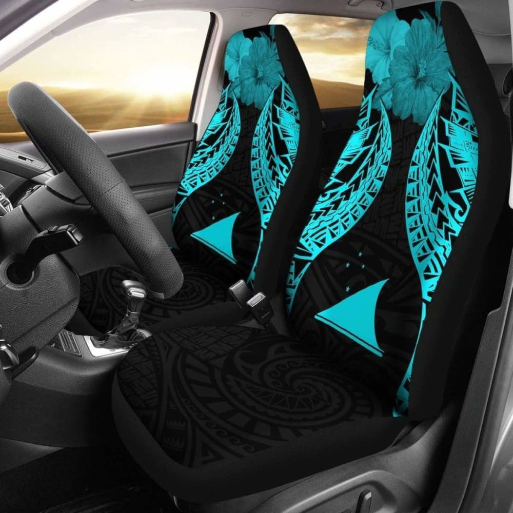 Tokelau Polynesian Car Seat Covers Pride Seal And Hibiscus Neon Blue -