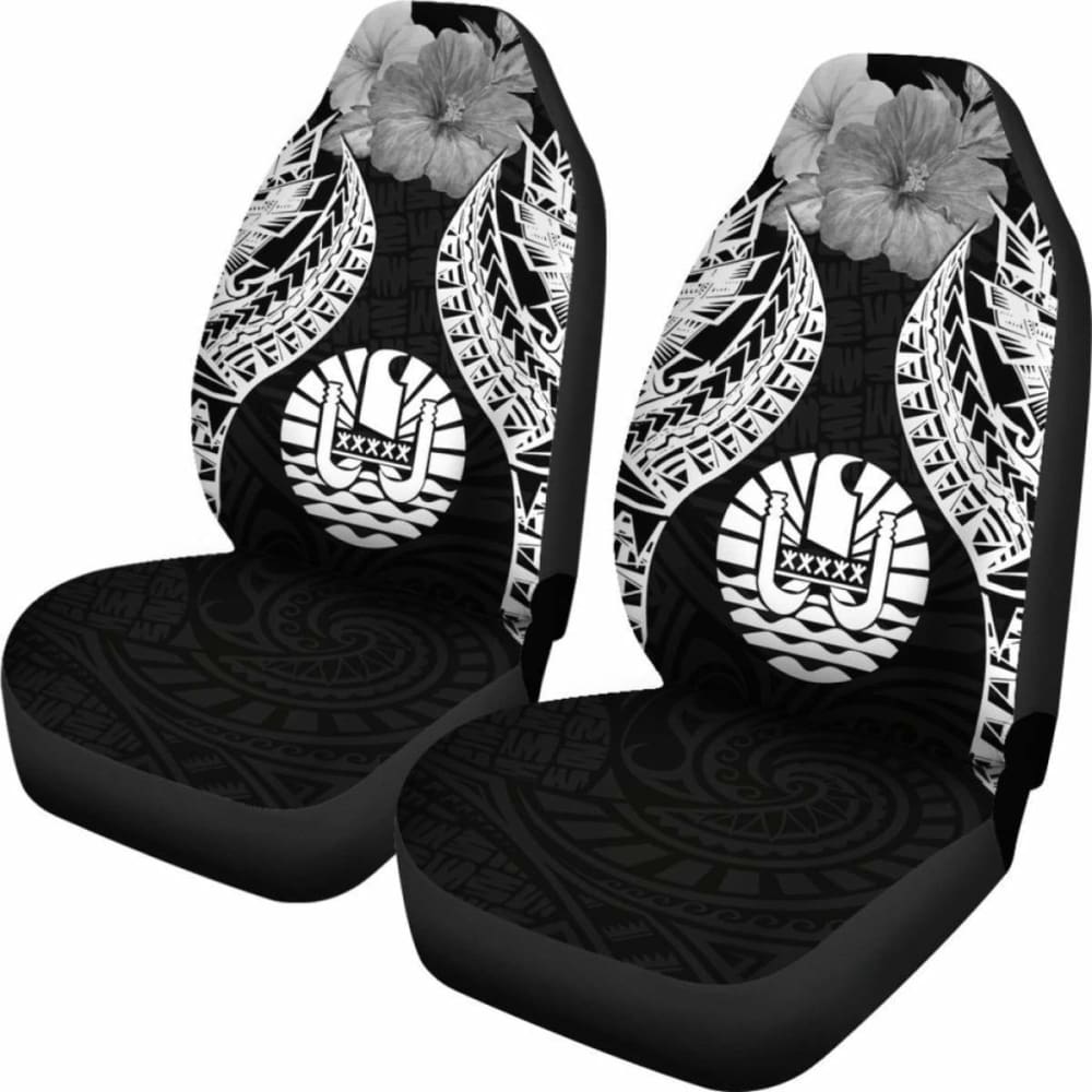 Tahiti Polynesian Car Seat Covers Pride Seal And Hibiscus Black -