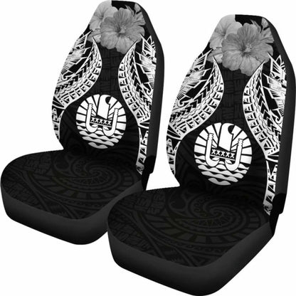 Tahiti Polynesian Car Seat Covers Pride Seal And Hibiscus Black -