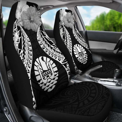Tahiti Polynesian Car Seat Covers Pride Seal And Hibiscus Black -