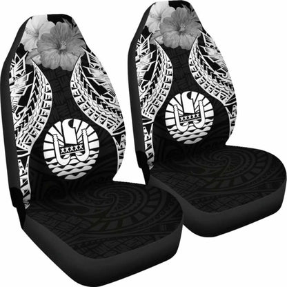 Tahiti Polynesian Car Seat Covers Pride Seal And Hibiscus Black -