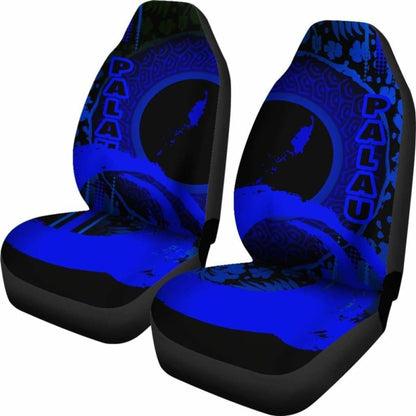Palau Car Seat Covers - Palau Map Hibiscus And Wave Blue -