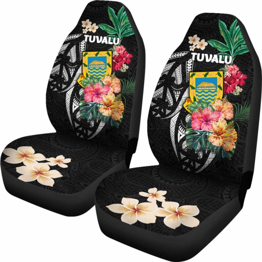 Tuvalu Car Seat Covers Coat Of Arms Polynesian With Hibiscus
