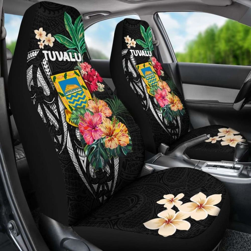 Tuvalu Car Seat Covers Coat Of Arms Polynesian With Hibiscus
