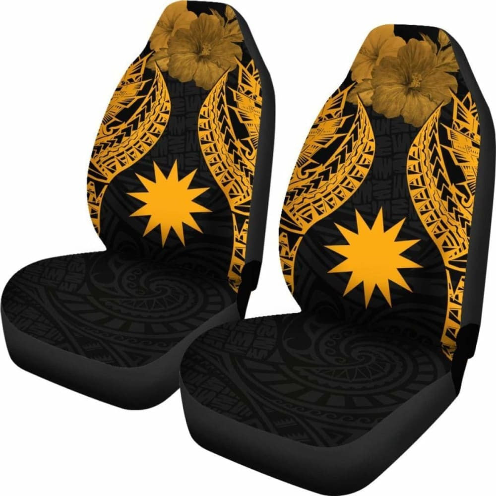 Nauru Polynesian Car Seat Covers Pride Seal And Hibiscus Gold -