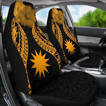 Nauru Polynesian Car Seat Covers Pride Seal And Hibiscus Gold -