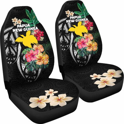 Papua New Guinea Car Seat Covers Coat Of Arms Polynesian With Hibiscus