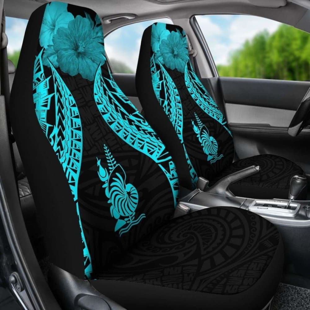 New Caledonia Polynesian Car Seat Covers Pride Seal And Hibiscus Neon Blue -