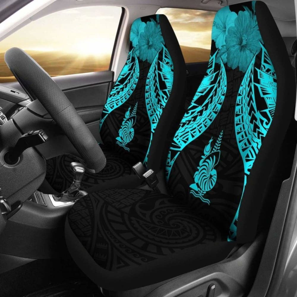 New Caledonia Polynesian Car Seat Covers Pride Seal And Hibiscus Neon Blue -