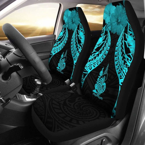 New Caledonia Polynesian Car Seat Covers Pride Seal And Hibiscus Neon Blue -