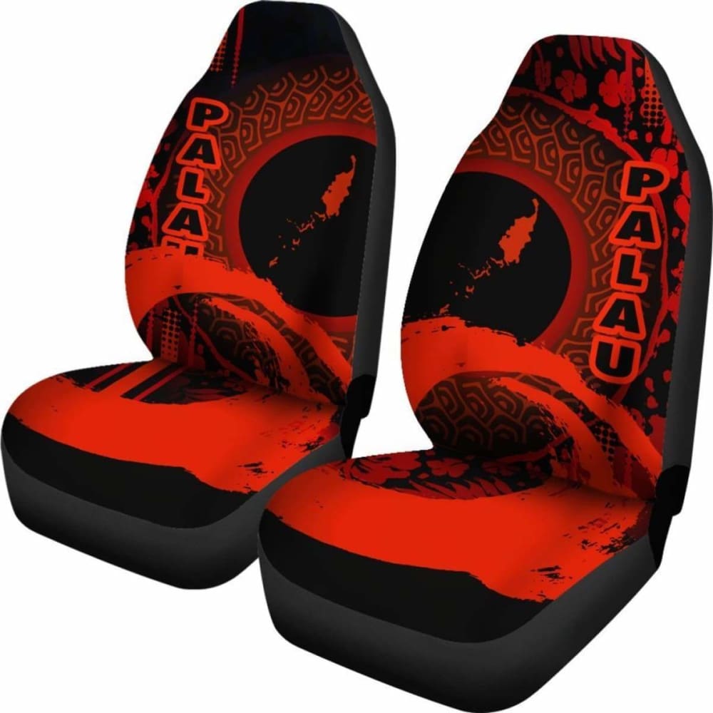 Palau Car Seat Covers - Palau Map Hibiscus And Wave Red -