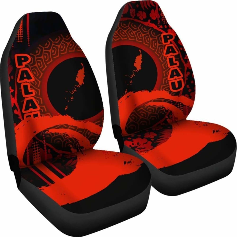 Palau Car Seat Covers - Palau Map Hibiscus And Wave Red -