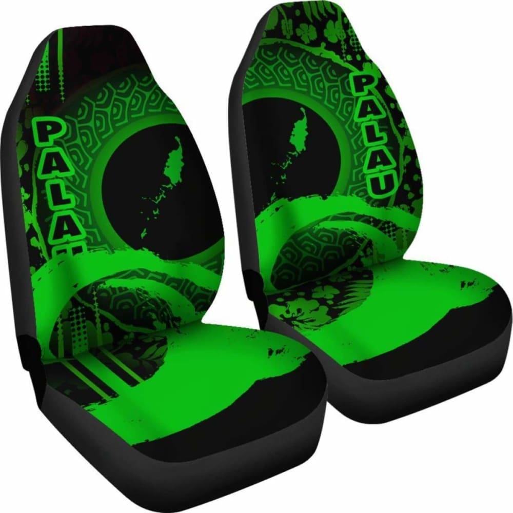 Palau Car Seat Covers - Palau Map Hibiscus And Wave Green -