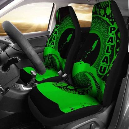 Palau Car Seat Covers - Palau Map Hibiscus And Wave Green -