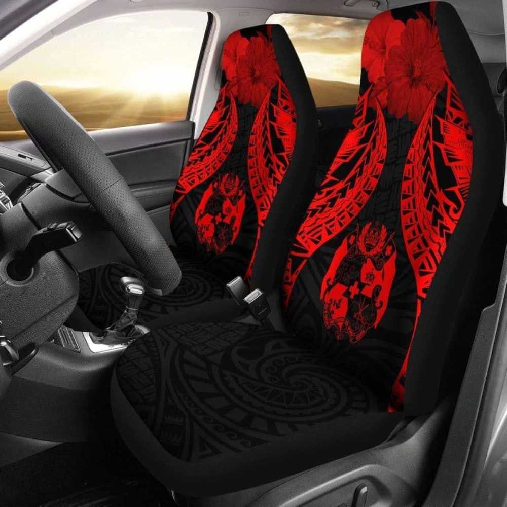 Tonga Polynesian Car Seat Covers Pride Seal And Hibiscus Red -