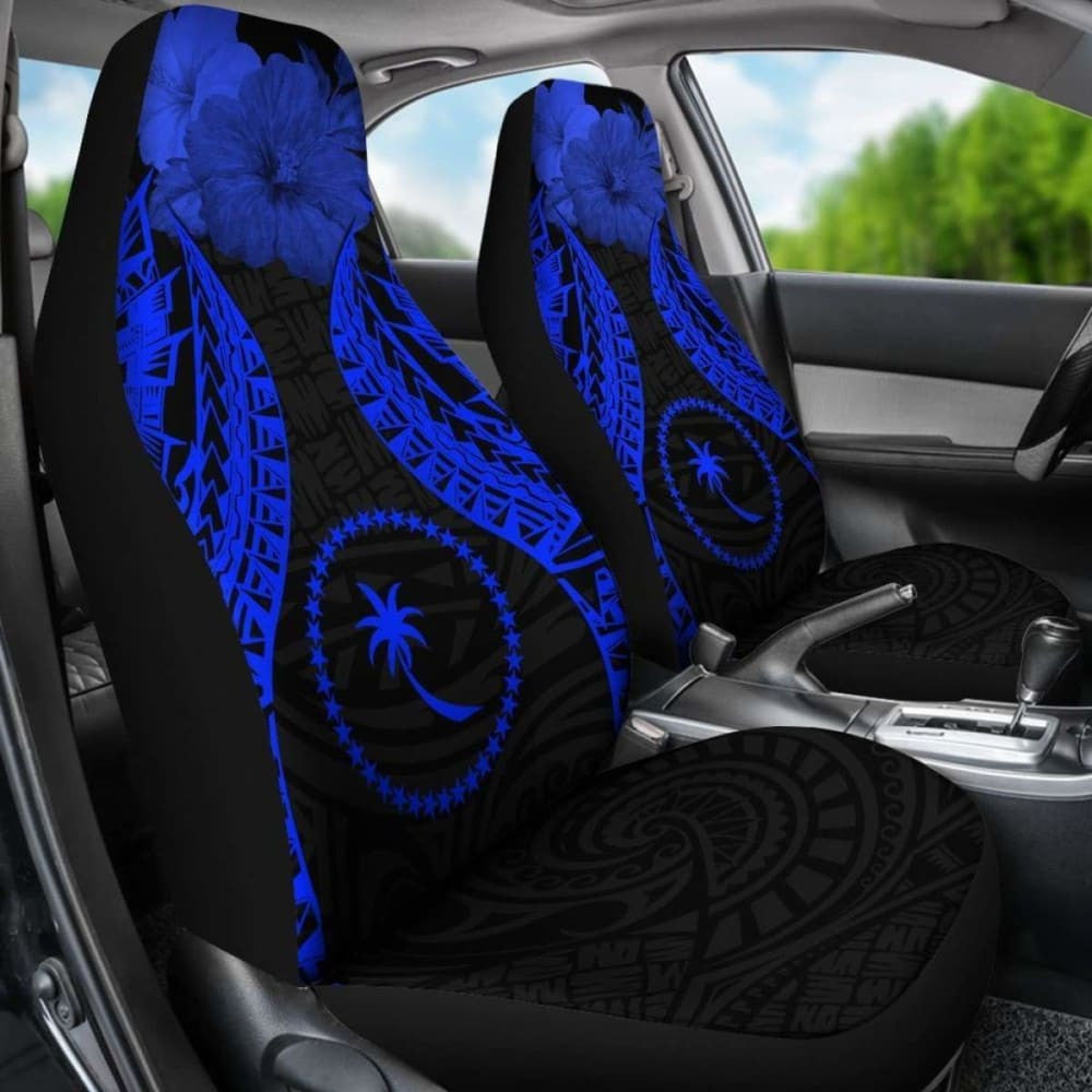 Chuuk Polynesian Car Seat Covers Pride Seal And Hibiscus Blue -
