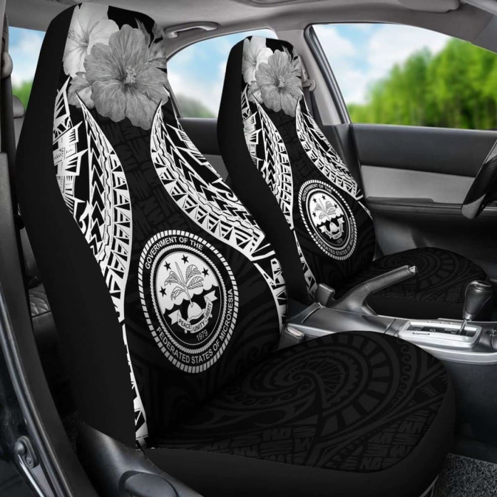 Federated States Of Micronesia Polynesian Car Seat Covers Pride Seal And Hibiscus Black -