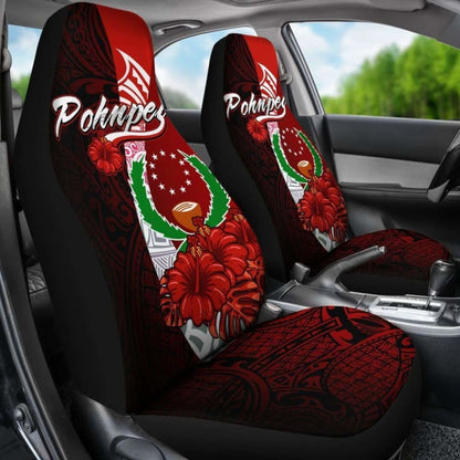 Pohnpei Micronesia Car Seat Covers - Coat Of Arm With Hibiscus -
