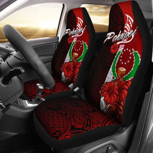 Pohnpei Micronesia Car Seat Covers - Coat Of Arm With Hibiscus -