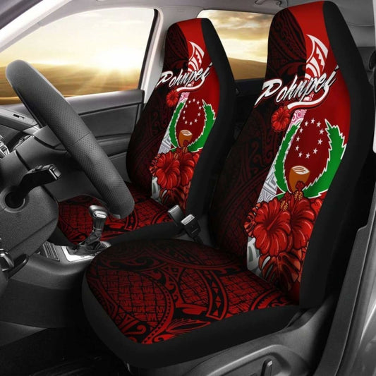 Pohnpei Micronesia Car Seat Covers - Coat Of Arm With Hibiscus -