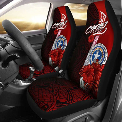 Northern Mariana Islands Polynesian Car Seat Covers - Coat Of Arm With Hibiscus -