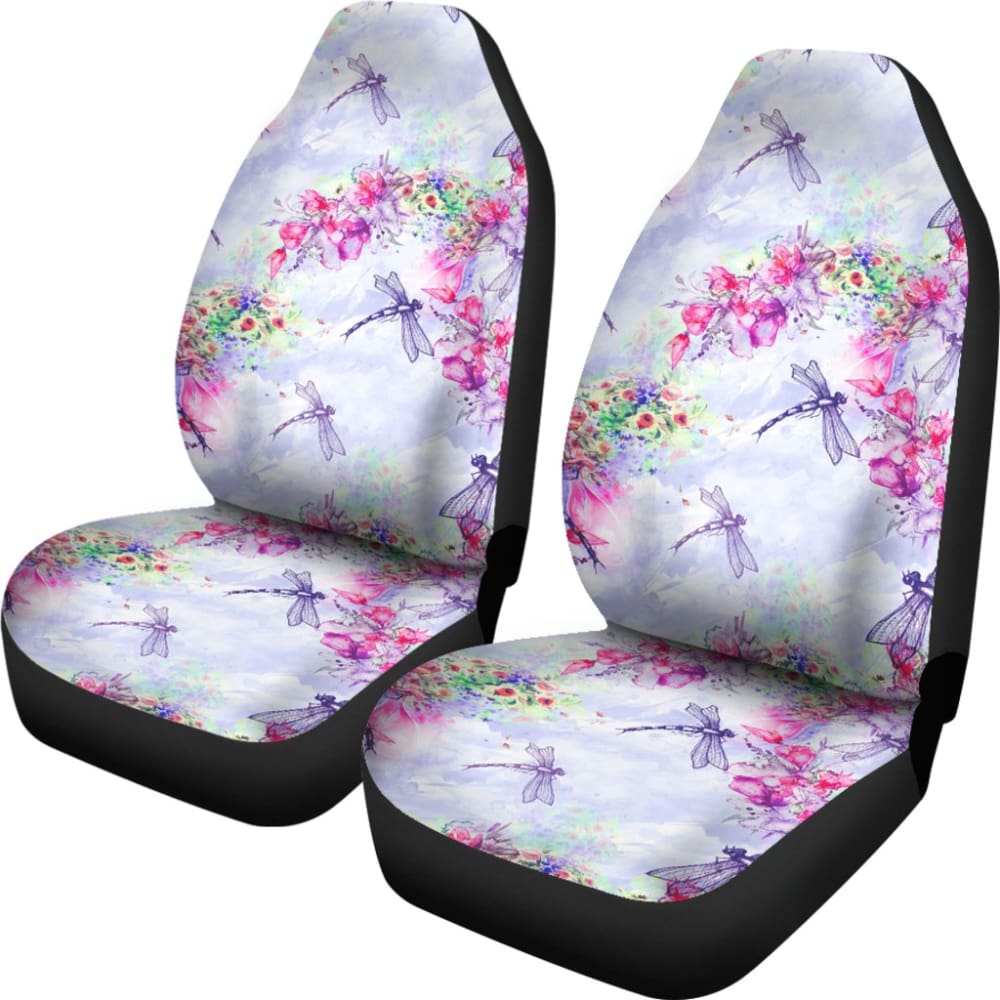 Pink Flower and Blue Dragonfly Printed Car Seat Covers