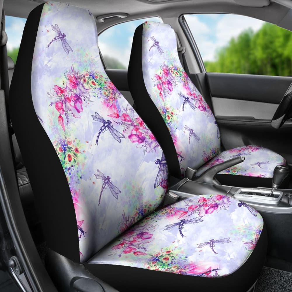 Pink Flower and Blue Dragonfly Printed Car Seat Covers