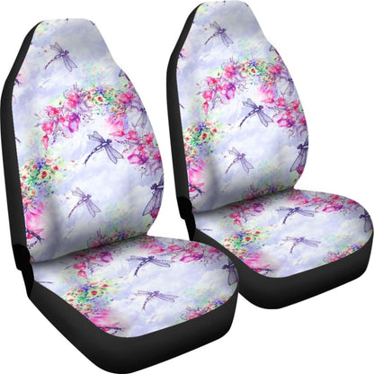 Pink Flower and Blue Dragonfly Printed Car Seat Covers