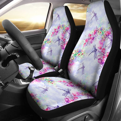 Pink Flower and Blue Dragonfly Printed Car Seat Covers