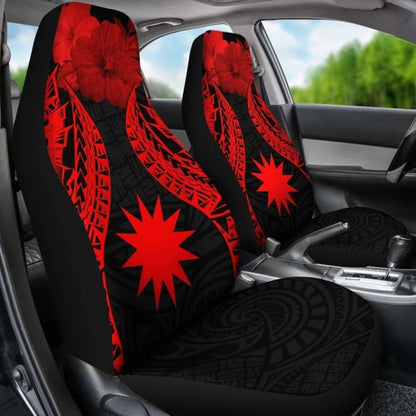 Nauru Polynesian Car Seat Covers Pride Seal And Hibiscus Red -