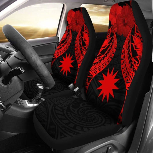 Nauru Polynesian Car Seat Covers Pride Seal And Hibiscus Red -