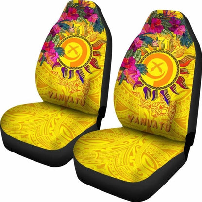Vanuatu Car Seat Covers - Vanuatu Symbols With Hibiscus -