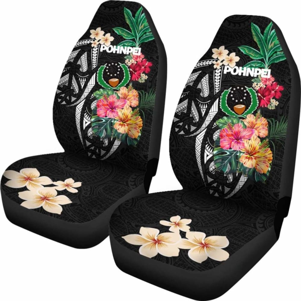Pohnpei Car Seat Covers Coat Of Arms Polynesian With Hibiscus