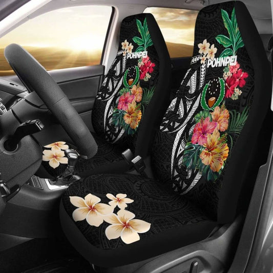 Pohnpei Car Seat Covers Coat Of Arms Polynesian With Hibiscus