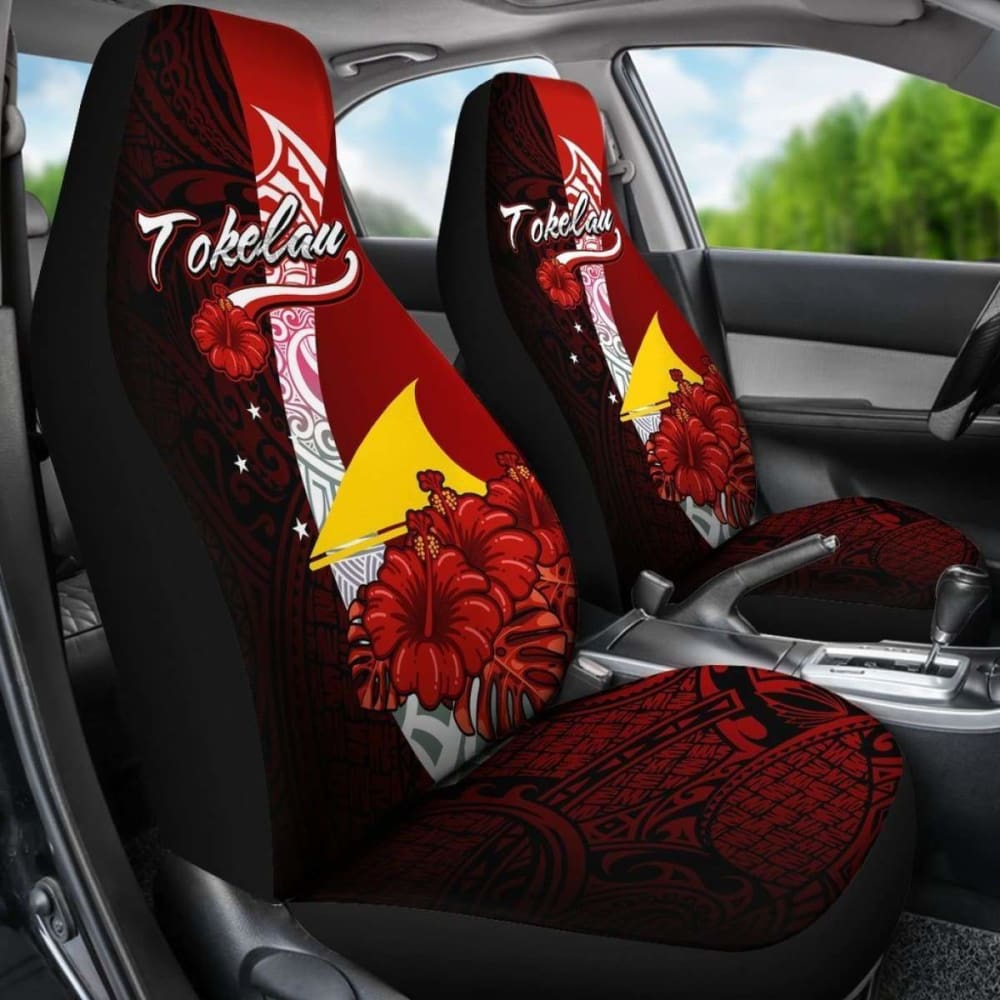Tokelau Polynesian Car Seat Covers - Coat Of Arm With Hibiscus -
