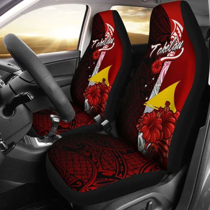 Tokelau Polynesian Car Seat Covers - Coat Of Arm With Hibiscus -