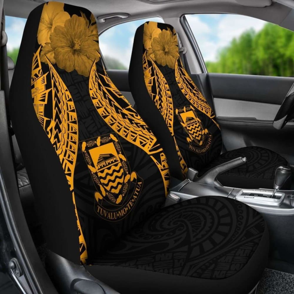 Tuvalu Polynesian Car Seat Covers Pride Seal And Hibiscus Gold -