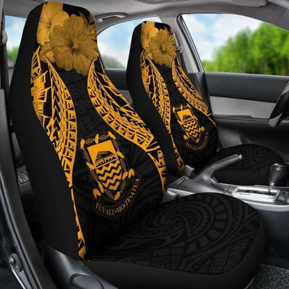 Tuvalu Polynesian Car Seat Covers Pride Seal And Hibiscus Gold -