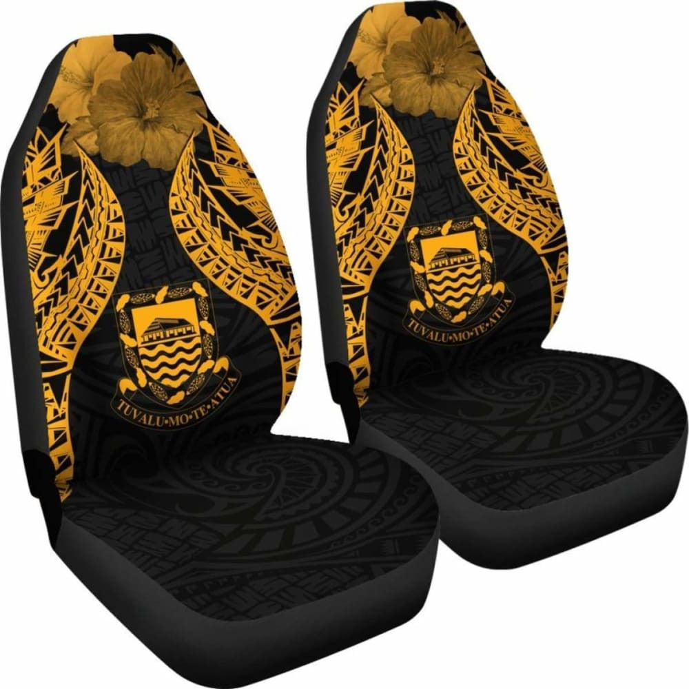 Tuvalu Polynesian Car Seat Covers Pride Seal And Hibiscus Gold -